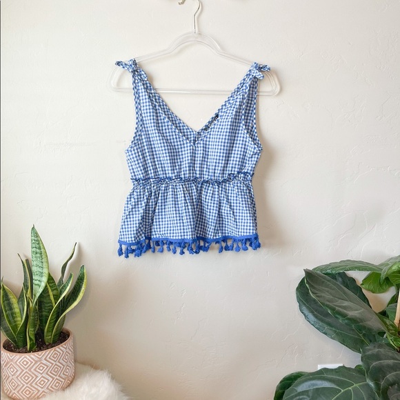 SHEIN Tops - NWOT SHEIN Fringe Knotted Gingham Tank Top